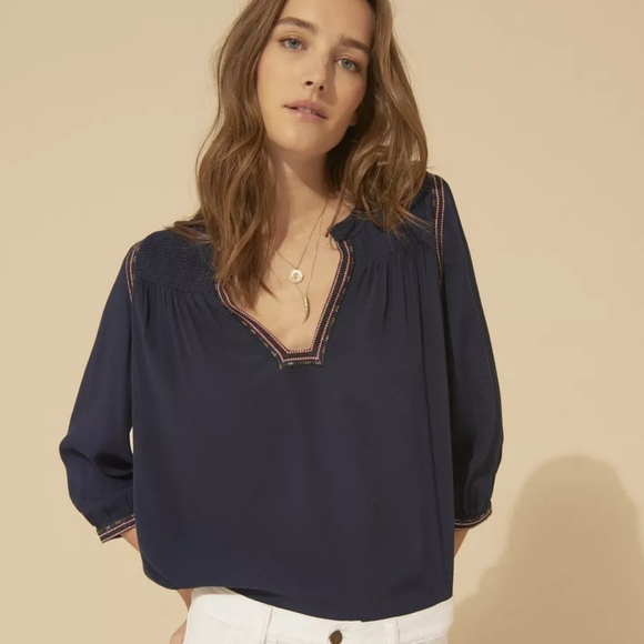 ba&sh Navy Cime Embroidered Top Size EU 1 / Small - Picture 1 of 9